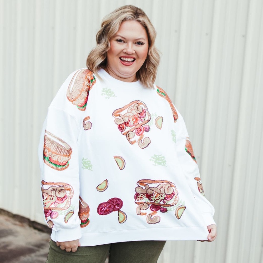 Queen Of Sparkles White Poboy Sweatshirt.